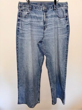American Eagle Curvy Baggy Straight Jeans 20 Light Wash High Rise Y2K